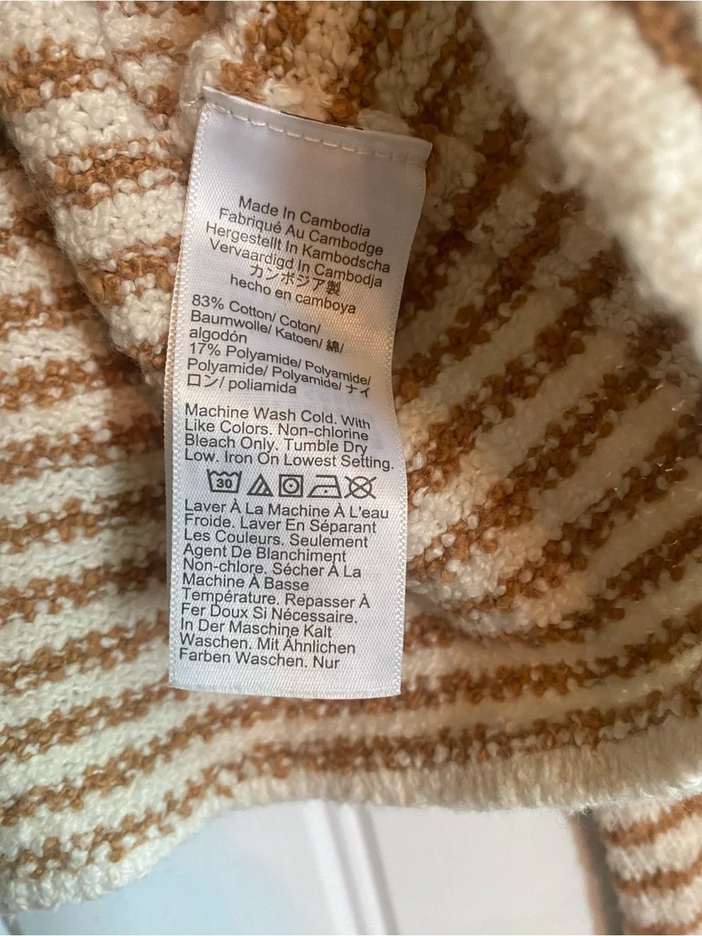 J. Crew Cream & Brown Striped Mockneck Sweater